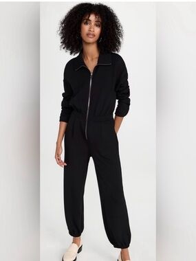 Varley Black Jessie Zip-Front Long-Sleeve Jumpsuit